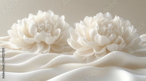 Two Elegant White Flowers on a Smooth Fabric