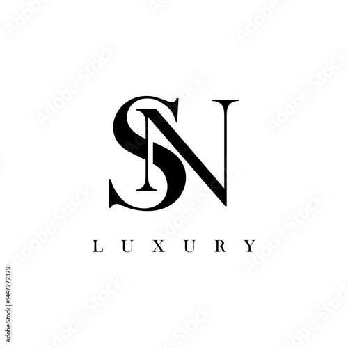Luxury initial serif SN logo vector with black monogram letter design template for marketing ,fashion,personal brand logo