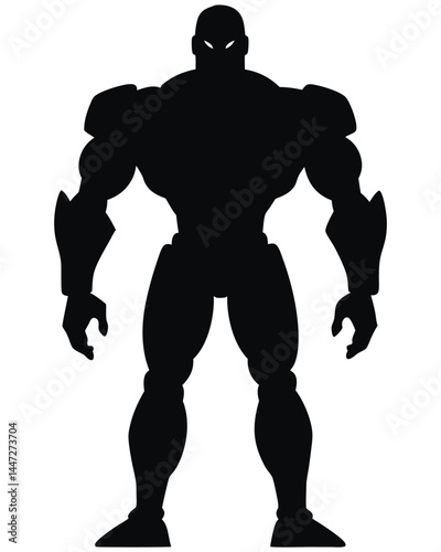 Silhouette of a humanoid robot standing in a powerful pose