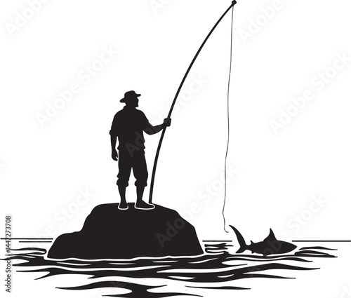 Men and Dogs Fishing – Silhouette 