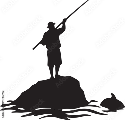 Men and Dogs Fishing – Silhouette 