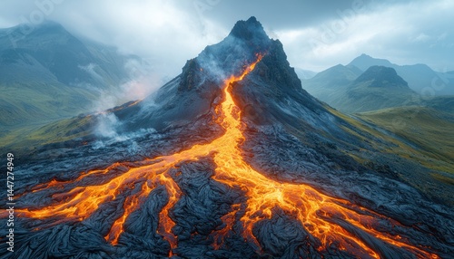 Volcanic Eruption Flowing Lava
