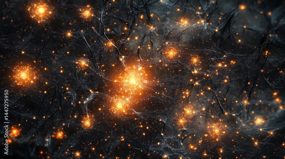 Naklejka premium Neural Network: A complex web of interconnected neurons firing with activity