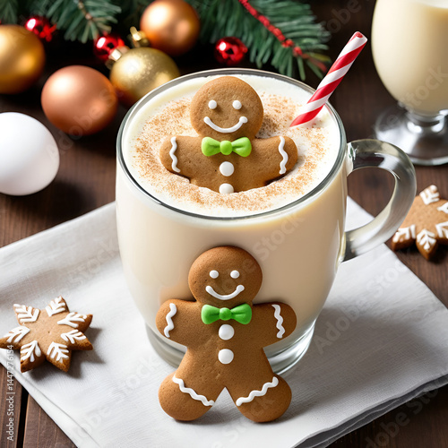 Gingerbread cookie man with a egg nog for Christmas holiday