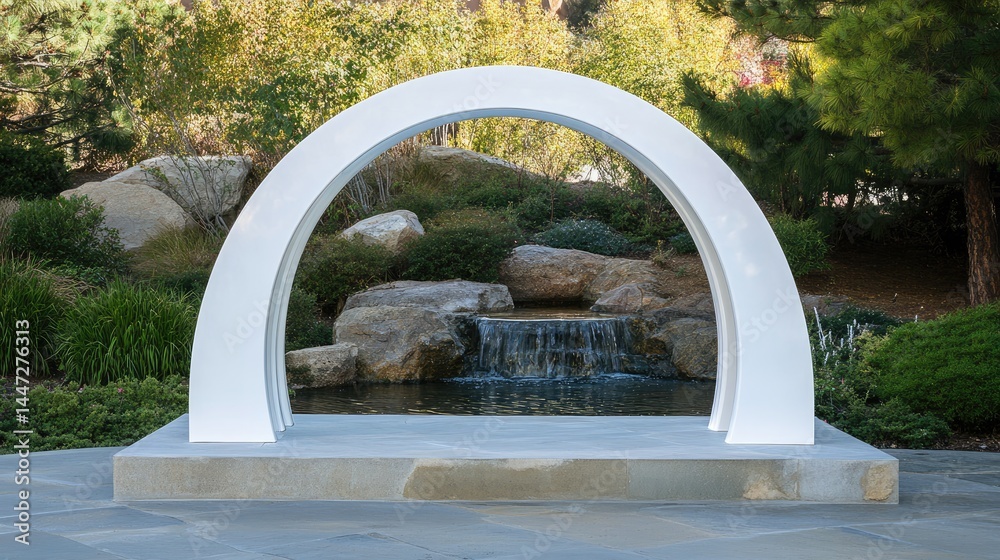 Fototapeta premium Waterproof prefabricated arch made of UPVC in garden entry, clean and simple design