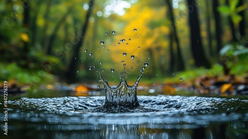 Water droplet splash in woodland