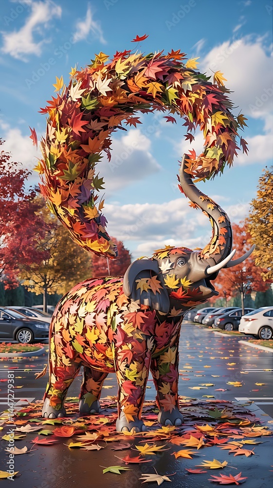 Obraz premium Autumnal Elephant: A whimsical spectacle of fall foliage and artistic creativity