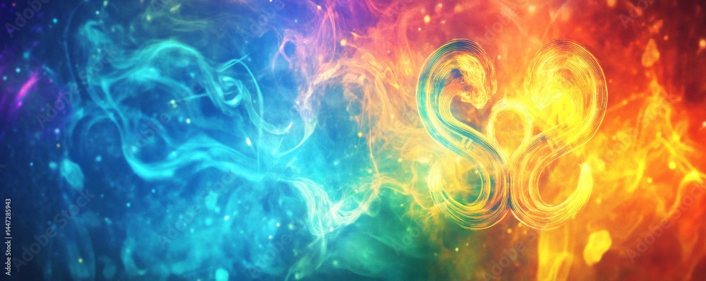 Fototapeta premium Abstract image featuring swirling colors and a central glowing figure