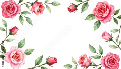 Delicate watercolor roses & leaves, repeating pattern, red, fabric