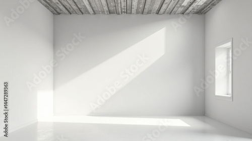 Wallpaper Mural Sunlit Empty Room with White Walls and Wood Ceiling Detail Torontodigital.ca