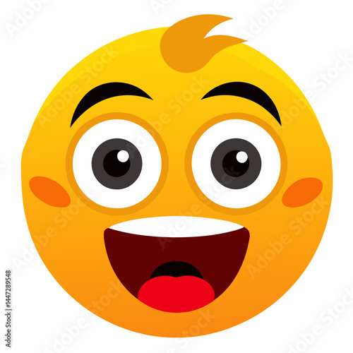 Happy shocked emoticon expressing joy on a bright background  