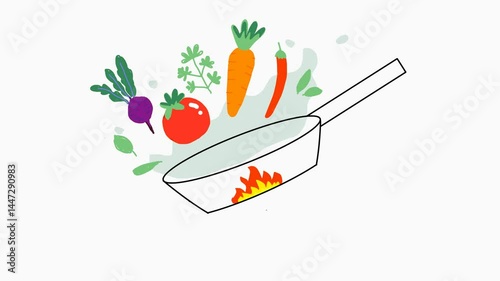 hand drawn cartoon animation cooking vegetables
