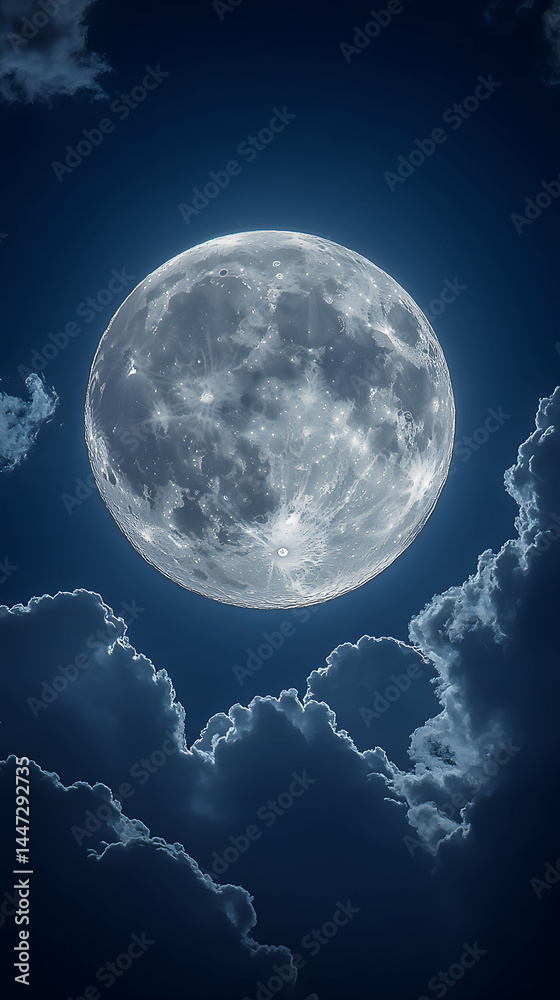 Obraz premium Full moon shining brightly above dark clouds
