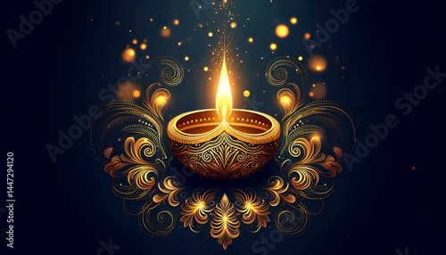 Elegant Diwali Lamp with Bright Light and Floral Patterns