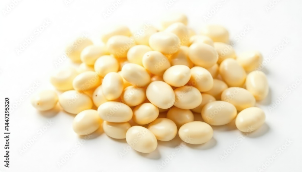Pile of creamy white beans against pure white, food styling, legume, ingredient Pile of creamy white beans against pure white, food styling, legume, ingredient