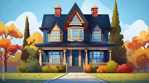 Two-storey cottage in style flat vector image