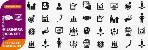 Business strategy icon collection set. Containing business, planning, strategy, strategic plan, brainstorming, analysis, statistics icon. Simple color fill vector.