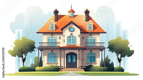 Two-storey cottage in style flat vector image