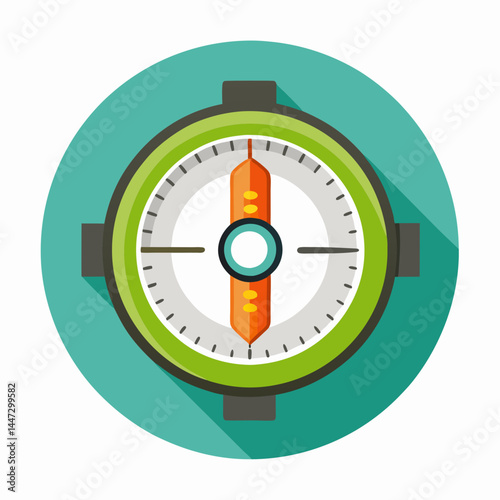 Circular level measuring accuracy against a teal background  