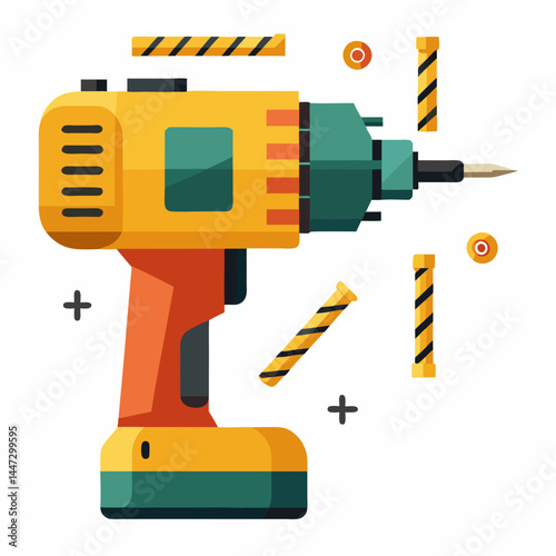 Electric Drill with Bits and Safety Features in Vibrant Colors  