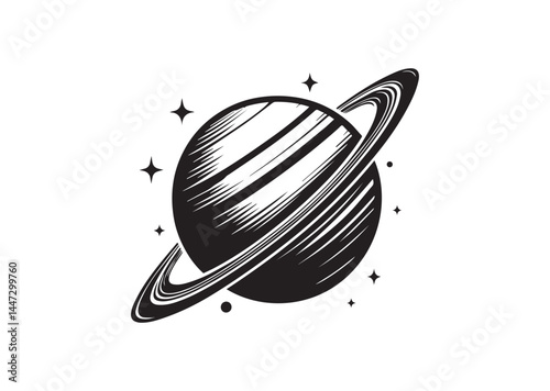 Planet Saturn with planetary ring silhouette Vector isolated on white background