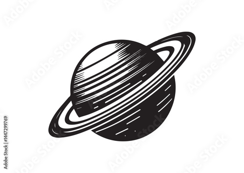 Planet Saturn with planetary ring silhouette Vector isolated on white background