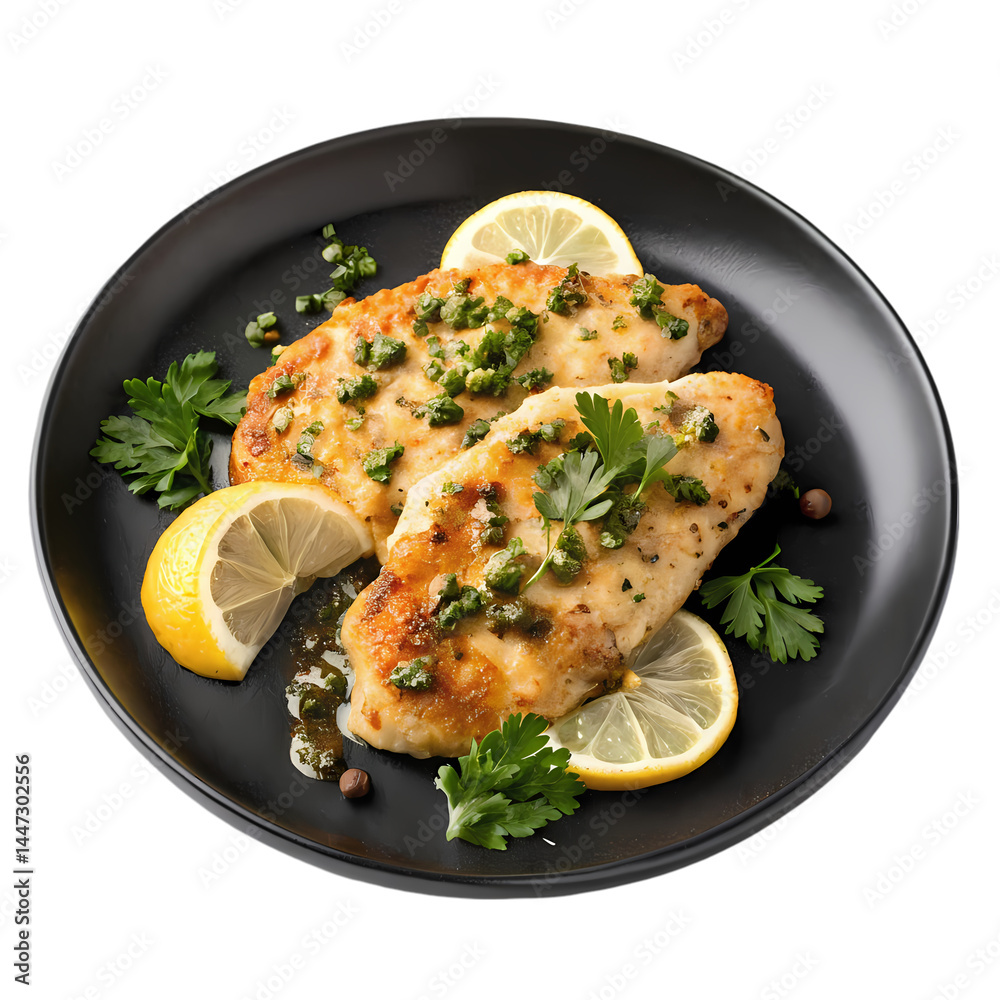 Delicious Lemon Butter Chicken Piccata Recipe isolated on transparent background Delicious Lemon Butter Chicken Piccata Recipe isolated on transparent background