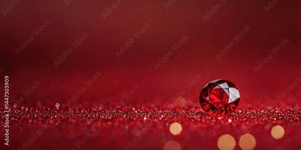 A Single Red Gemstone Rests On Sparkling Red Glitter A Single Red Gemstone Rests On Sparkling Red Glitter