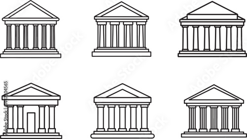 set of ancient greek column line art, black outline, vector and illustration, coloring book page line art drawing