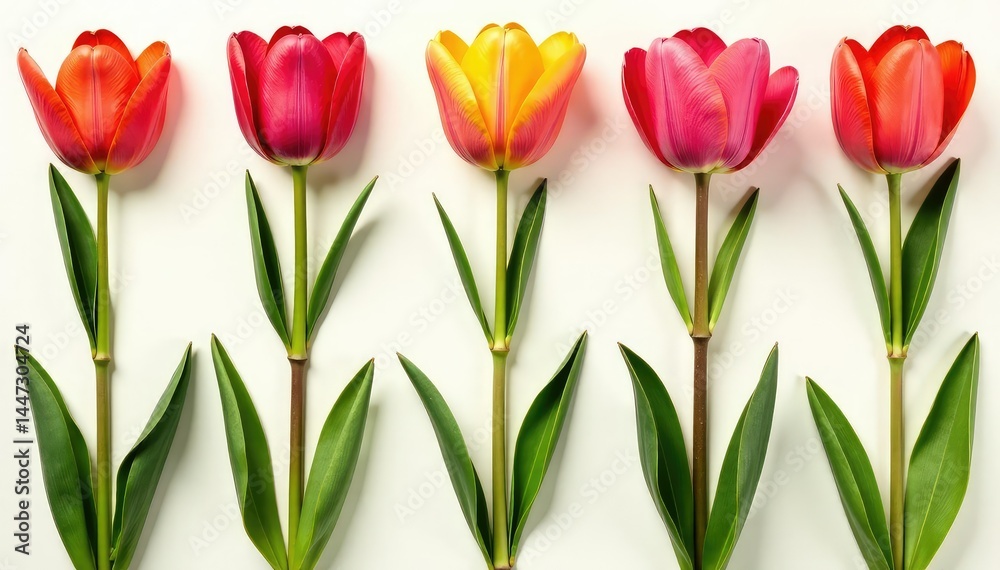 Obraz premium Bold stylized tulips arranged in a square grid , repeat, ornamental