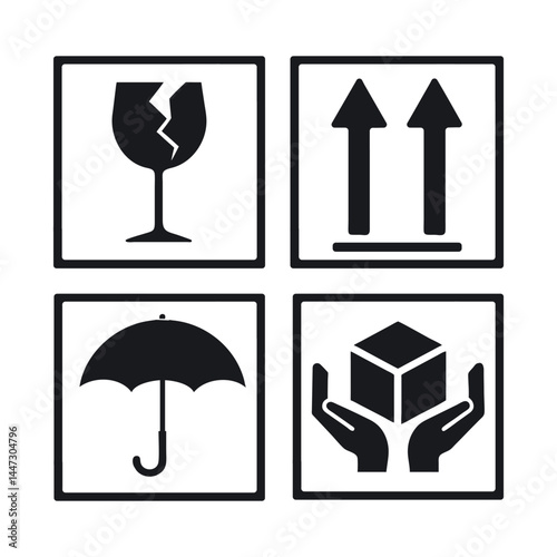 Vector Fragile Signs Isolated on White Background - Warning and Safety Icons