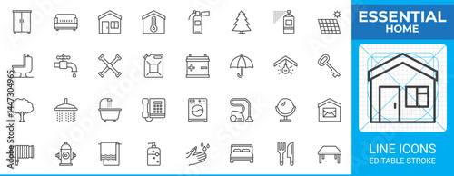 Essential home line icons pack