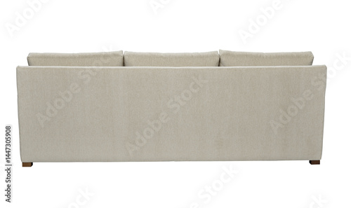 Rear view of modern light beige sofa with square arms and cushions + clipping path. Furniture Collection. Please see some similar pictures from my portfolio.