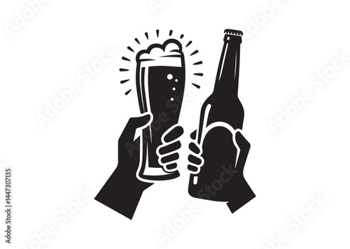 Cheer beer bottle silhouette Vector isolated on white background
