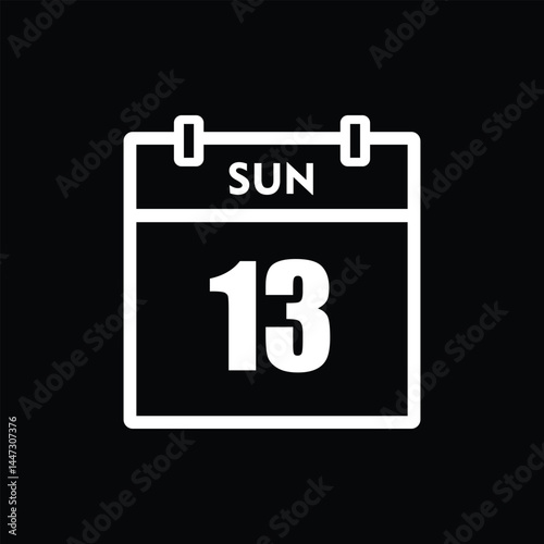 calender icon, 13 sunday icon with black background	