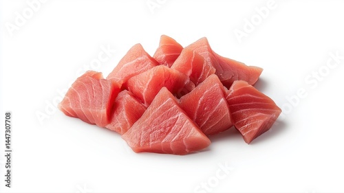 Fresh Tuna Chunks on White Background, Raw Fish for Sushi tuna tuna steak raw tuna sashimi sushi red