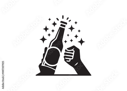 Cheer beer bottle silhouette Vector isolated on white background