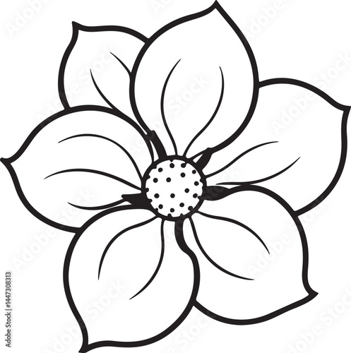dogwood flower line art, black outline, vector and illustration, coloring book page line art drawing