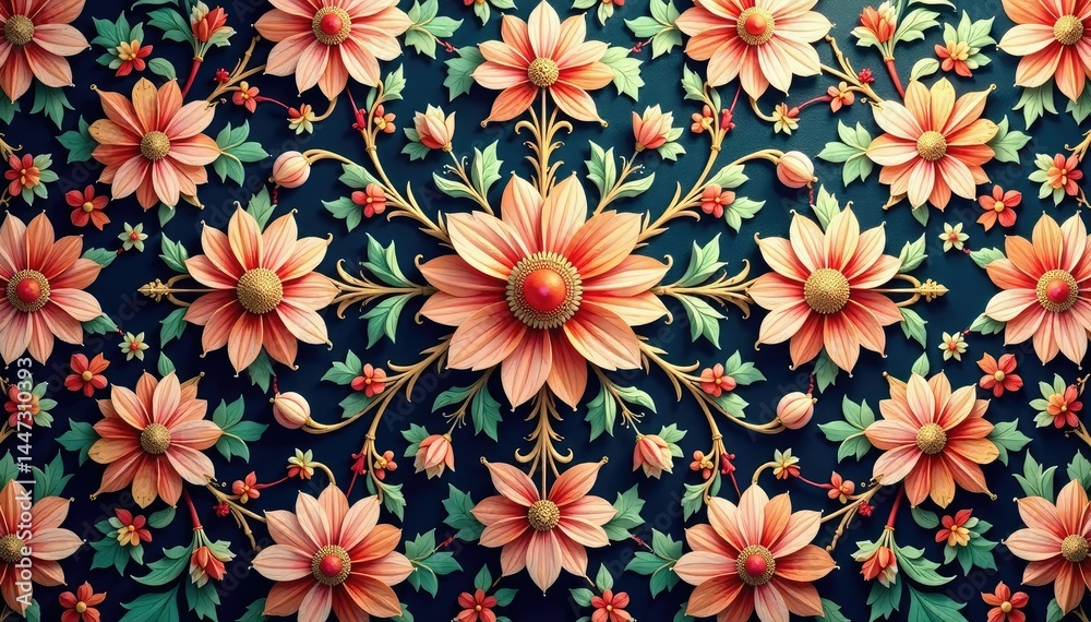 Elegant floral damask textile, intricate design, damask pattern, botanical, fabric Elegant floral damask textile, intricate design, damask pattern, botanical, fabric