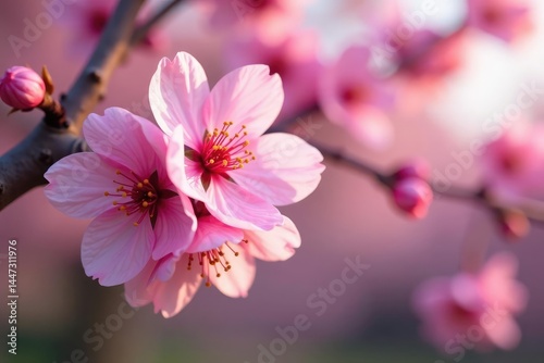 Full bloom pink sakura, overlapping petals, soft focus, nature, petals