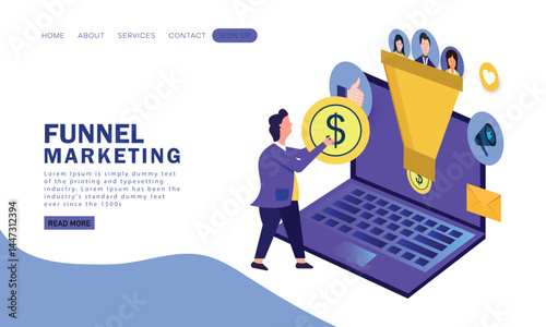 Funnel Marketing. Businessman Put Money into Huge Sales Funnel