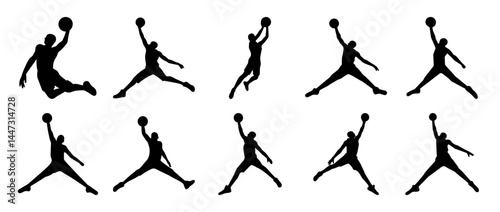 Collection of Silhouettes of Basketball Players Making a Jump Shot