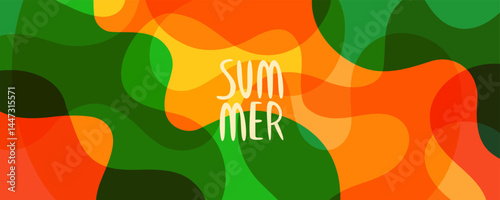 Summer Vibes. Summertime theme abstract background with bright colored flowing waves for summer season creative graphic design. Vector illustration.