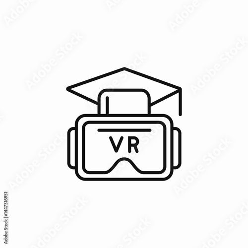 vr headset with academic cap icon sign vector