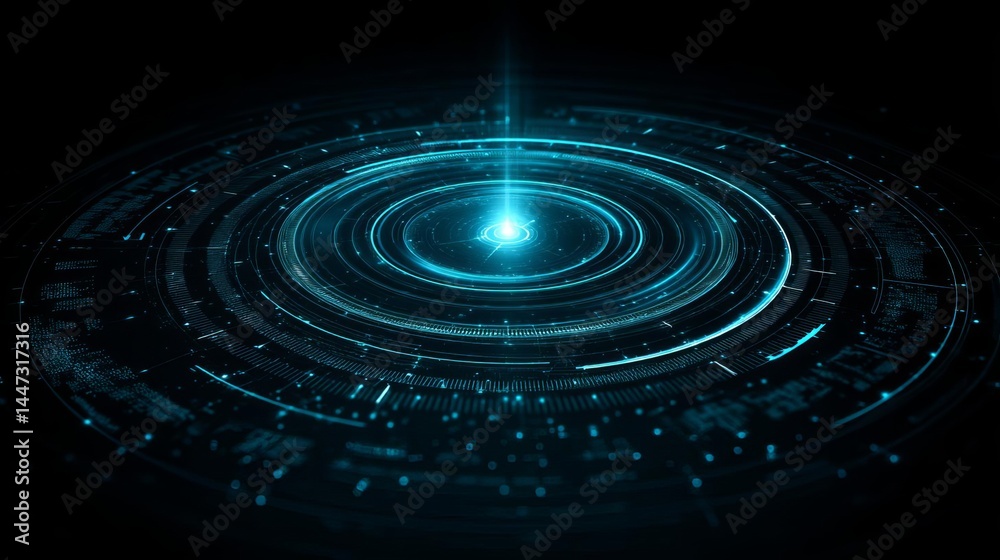 Obraz premium Futuristic digital light patterns and circles. Agentic AI