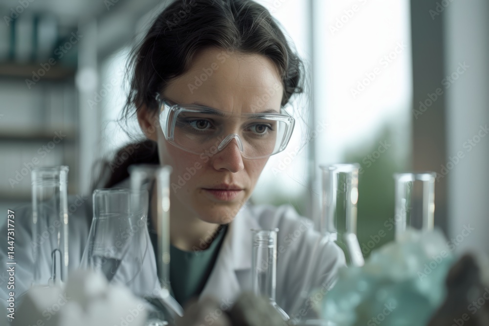 Scientist conducting experiments in a lab during daylight hours amidst various glassware Scientist conducting experiments in a lab during daylight hours amidst various glassware
