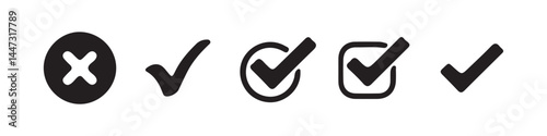 Check mark and red cross icon set. check box icon with right and wrong buttons and yes or no checkmark icons. Vector Illustration Eps 10