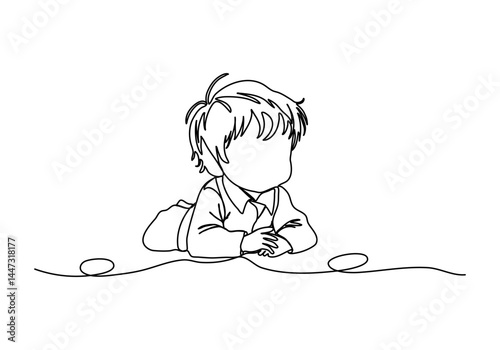 Cute little boy. One line drawing vector illustration.