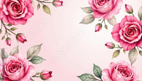 Intricate watercolor rose pattern, blush pink hues, flowers, delicate design