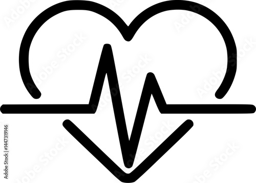 Heartbeat Icon, Representing Vital Signs. heartbeat, heart, pulse, vital signs, health, wellness, medical, healthcare, icon, vector, graphic, line art, monochrome, black and white, symbol.